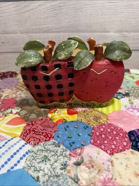 Handcrafted Red Apple Napkin Holder with Green Leaves